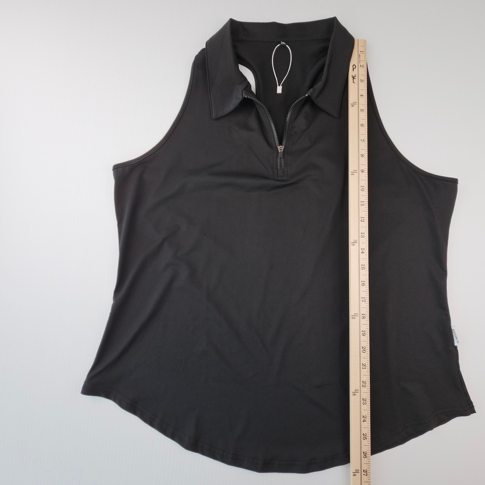 Soneven Womens 2XL Black Sleeveless Golf Polo Shirt Quarter Zip Racerback Top